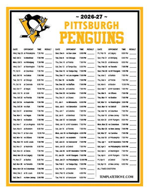 Pittsburgh Penguins 2026-27 Printable Schedule