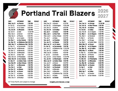 Portland Trail Blazers 2026-27 Printable Schedule - Pacific Times