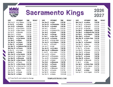 Sacramento Kings 2026-27 Printable Schedule - Pacific Times