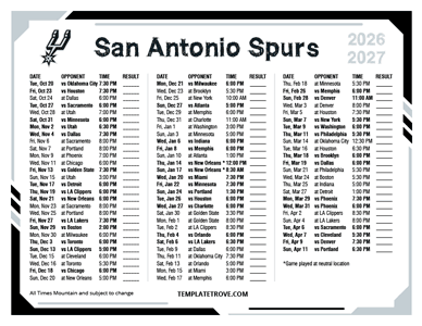 San Antonio Spurs 2026-27 Printable Schedule - Mountain Times