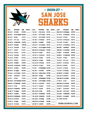 San Jose Sharks 2026-27 Printable Schedule - Central Times