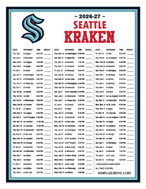 Seattle Kraken 2026-27 Printable Schedule - Central Times