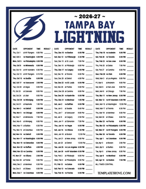 Tampa Bay Lightning 2026-27 Printable Schedule - Central Times
