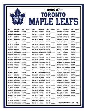 Toronto Maple Leafs 2026-27 Printable Schedule - Mountain Times