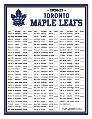 Toronto Maple Leafs 2026-27 Printable Schedule - Pacific Times