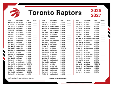 Toronto Raptors 2026-27 Printable Schedule - Pacific Times
