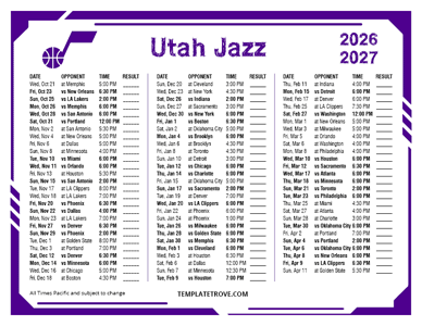 Utah Jazz 2026-27 Printable Schedule - Pacific Times