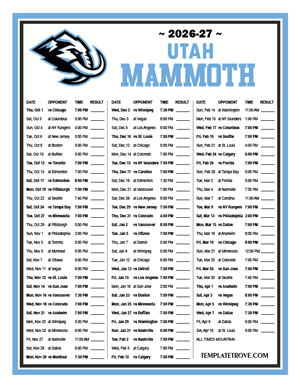 Utah Mammoth 2026-27 Printable Schedule - Mountain Times