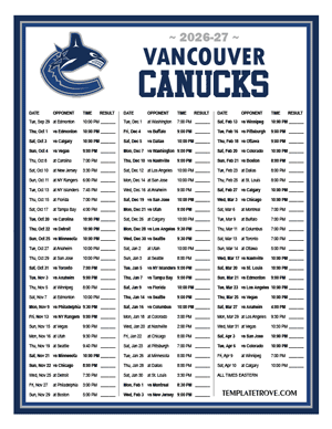 Vancouver Canucks 2026-27 Printable Schedule