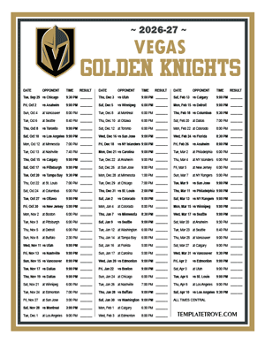 Vegas Golden Knights 2026-27 Printable Schedule - Central Times
