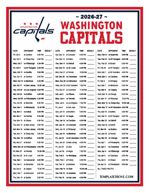 Washington Capitals 2026-27 Printable Schedule - Pacific Times