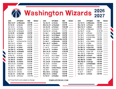 Washington Wizards 2026-27 Printable Schedule - Pacific Times