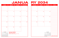 2034 Desk Calendar - Red