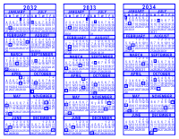 Blue 3 Year Calendar - 2032 - 2033 - 2034
