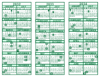 3 Year Calendar - 2032 through 2034