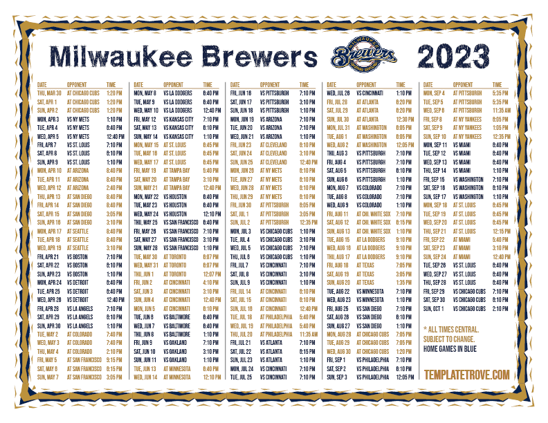 Printable 2023 Milwaukee Brewers Schedule