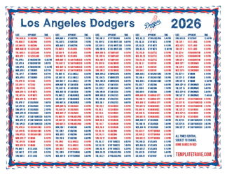 Central Times 2026
 Los Angeles Dodgers Printable Schedule