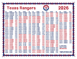 Central Times 2026
 Texas Rangers Printable Schedule