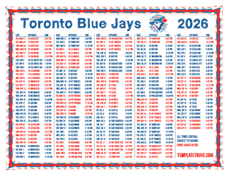 Central Times 2026
 Toronto Blue Jays Printable Schedule
