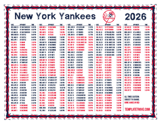 Eastern Times 2026
 New York Yankees Printable Schedule