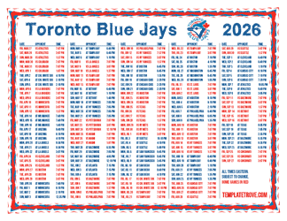 Eastern Times 2026
 Toronto Blue Jays Printable Schedule