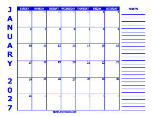 2027 Free Calendars to Print - Blue