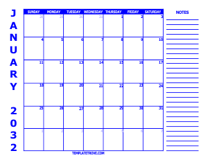 2032 Free Calendars to Print - Blue