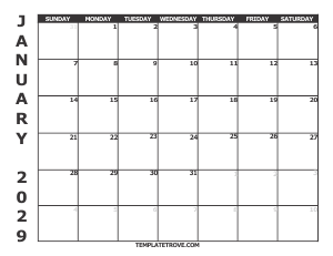 2029 Free Calendars to Print