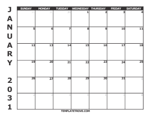 2031 Free Calendars to Print