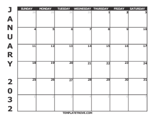 2032 Free Calendars to Print