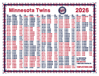 Mountain Times 2026
 Minnesota Twins Printable Schedule