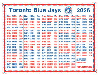 Mountain Times 2026
 Toronto Blue Jays Printable Schedule