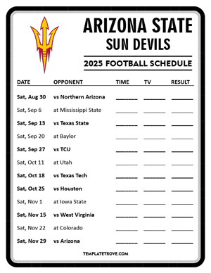 Arizona State Sun Devils Football 2025
 Printable Schedule - Style 4