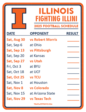 Illinois Fighting Illini Football 2025
 Printable Schedule  - Style 2
