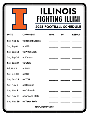 Illinois Fighting Illini Football 2025
 Printable Schedule - Style 4