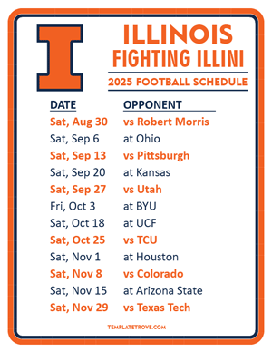 Illinois Fighting Illini Football 2025
 Printable Schedule