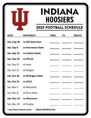 Indiana Hoosiers Football 2025
 Printable Schedule - Style 4