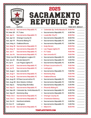   Sacramento Republic FC 2025
 Printable Soccer Schedule - Mountain Times