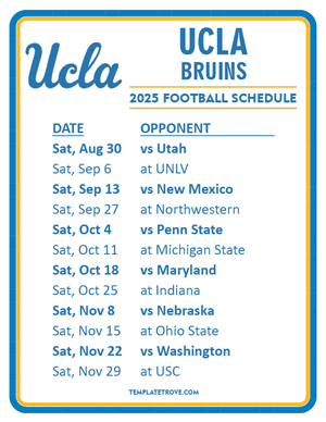 UCLA Bruins Football 2025
 Printable Schedule