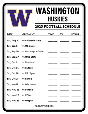 Washington Huskies Football 2025
 Printable Schedule - Style 4