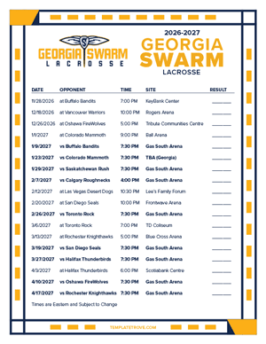 Georgia Swarm 2026-27 Printable Schedule