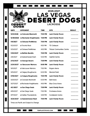Las Vegas Desert Dogs 2026-27 Printable Schedule - Pacific Times