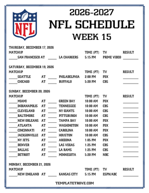 Printable 2026-27 NFL Schedule Week 15 - Pacific Times
