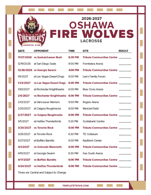 Oshawa Firewolves 2026-27 Printable Schedule - Central Times