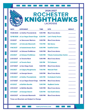Rochester Knighthawks 2026-27 Printable Schedule - Mountain Times