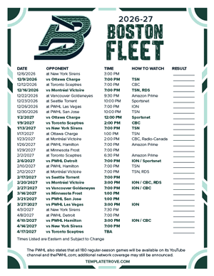 Boston Fleet 2026-27 Hockey Schedule