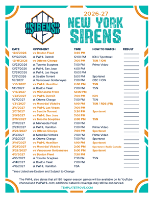 New York Sirens 2026-27 Hockey Schedule