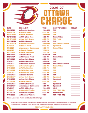 Ottawa Charge 2026-27 Hockey Schedule
