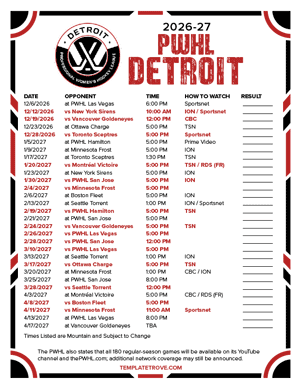 PWHL Detroit 2026-27 Hockey Schedule