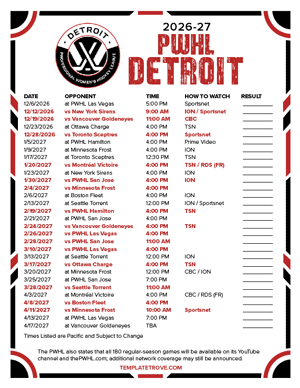 PWHL Detroit 2026-27 Hockey Schedule